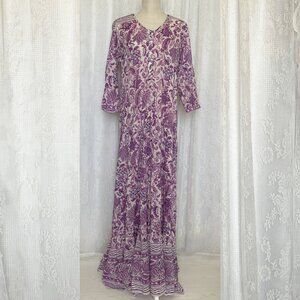 Bell By Alicia Bell Women's Maxi Dress Large Purple Paisley Floral Boho Sheer